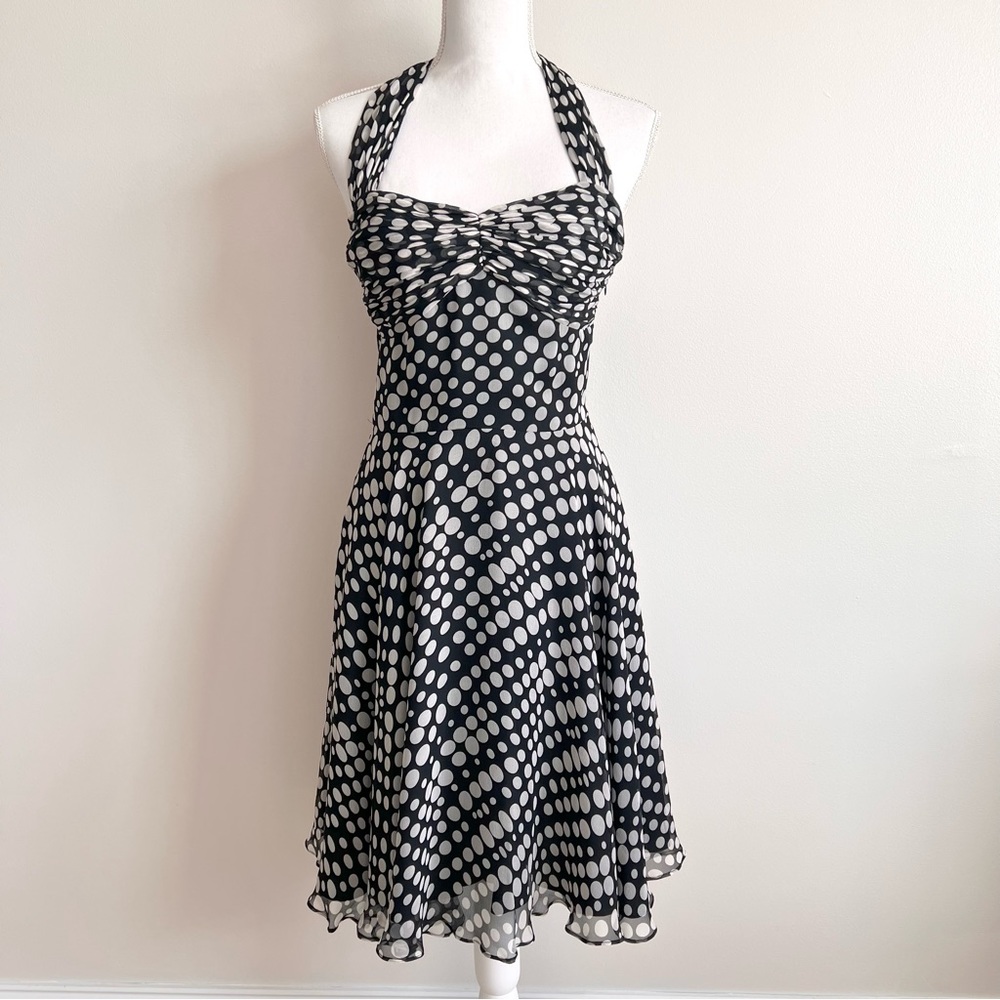 White House Black Market Silk Polka Dot Retro Halter Neck Dress